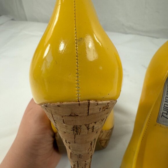 Jennifer Lopez JLO Heel Yellow Platform Cork Shoes Size 6 M - Picture 9 of 15